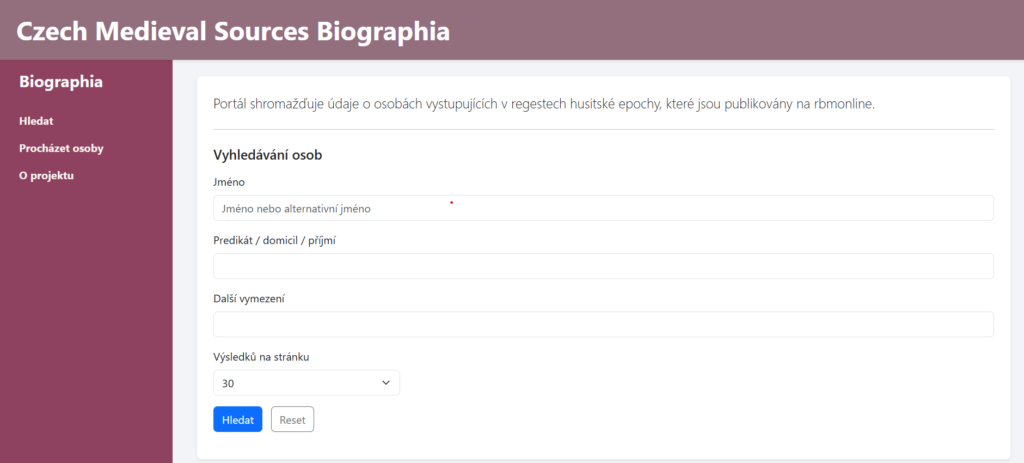 Databáze: Historické prameny na dosah – Materiály k husitské epoše – portál a biografický slovník